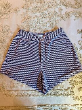Vintage Skoozi Navy and White Gingham High-Waist Shorts